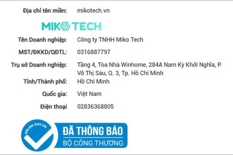 Miko Tech thực hiện đăng ký kinh doanh với Bộ Công Thương