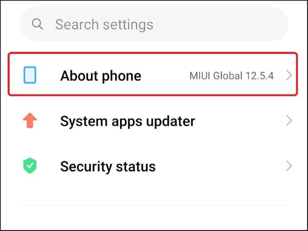 Chọn mục Giới thiệu về điện thoại (About phone)