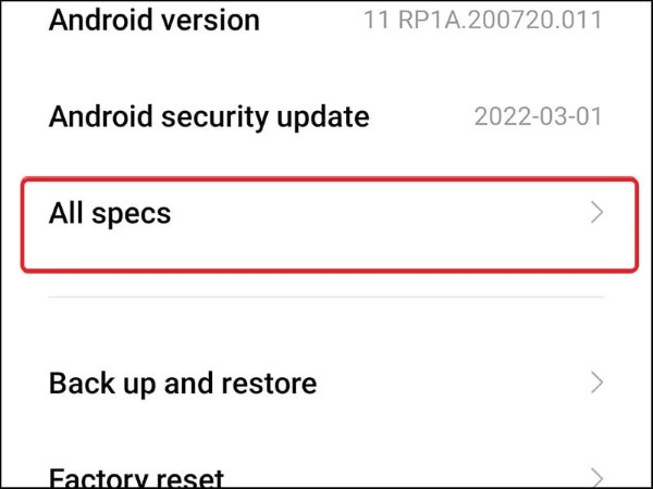 Chọn Thông số chi tiết (All specs)